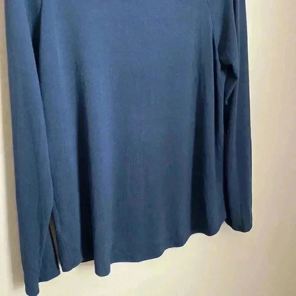 Gibson Ruffled Edge Raglan Pullover Navy - Picture 3 of 9
